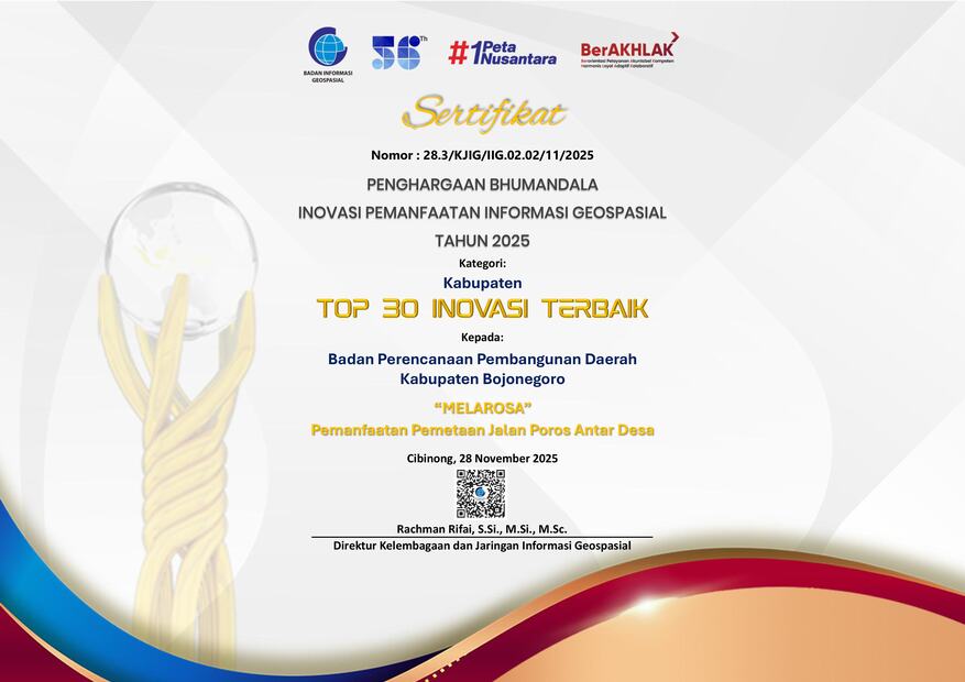 Bappeda Kabupaten Bojonegoro Raih Penghargaan Bhumandala 2025